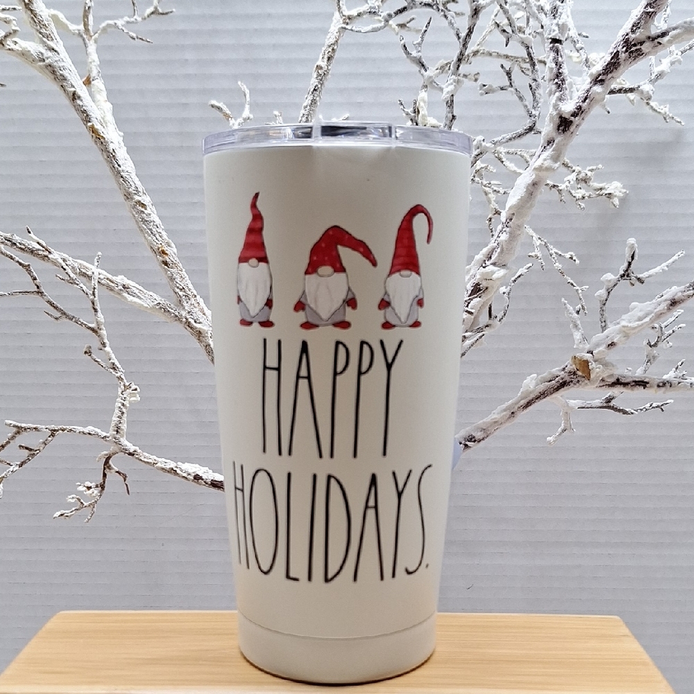 #AAV RAE DUNN Holiday Gnome Tumbler -"HAPPY HOLIDAYS"